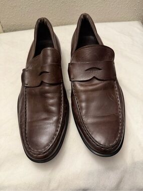 Tod's Dark Brown Leather Penny Loafers, pre-owned, gently owned.